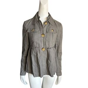 Zara Woman Gray Linen Blend‎ Button Front Peplum Jacket Size L